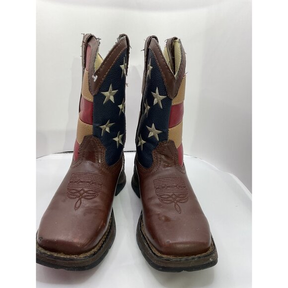 Durango Kids 8" Size 13.5 Western Boots American Flag Design Brown Leather - Picture 6 of 9